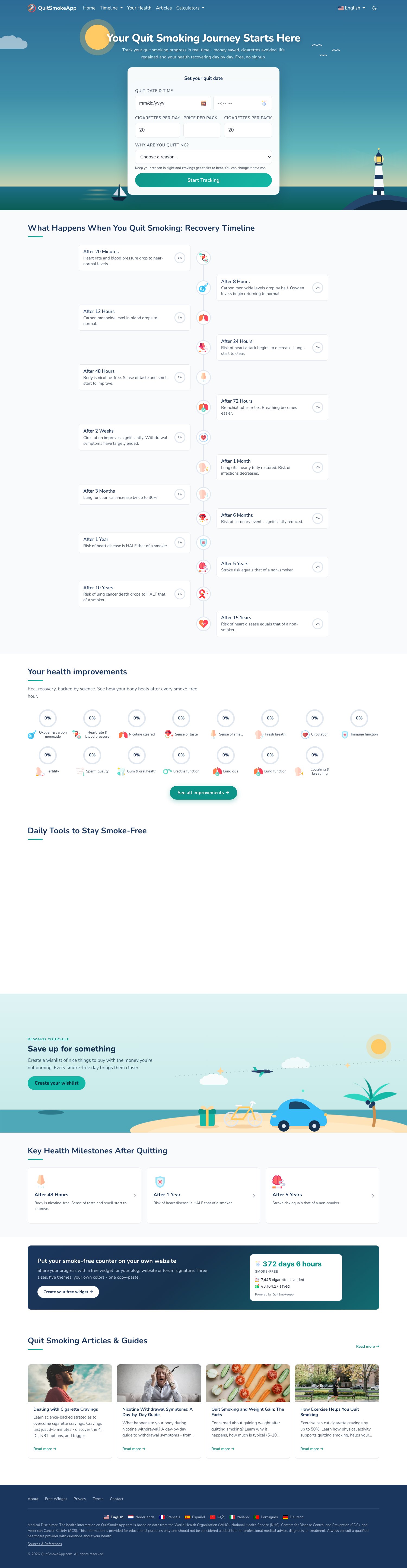 Screenshot van de website van Quit Smoking Counter Web App