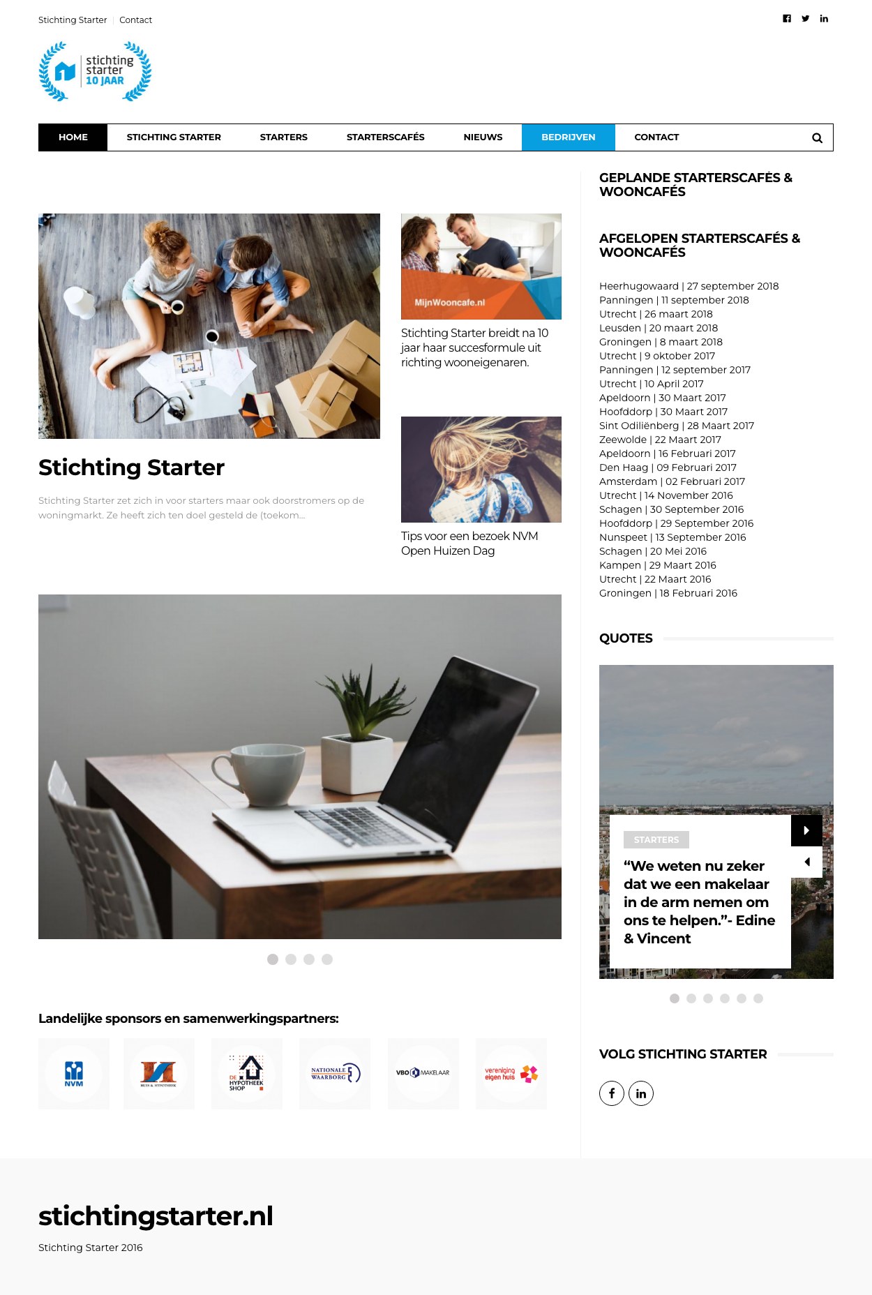 Screenshot van de website van Stichting Starter