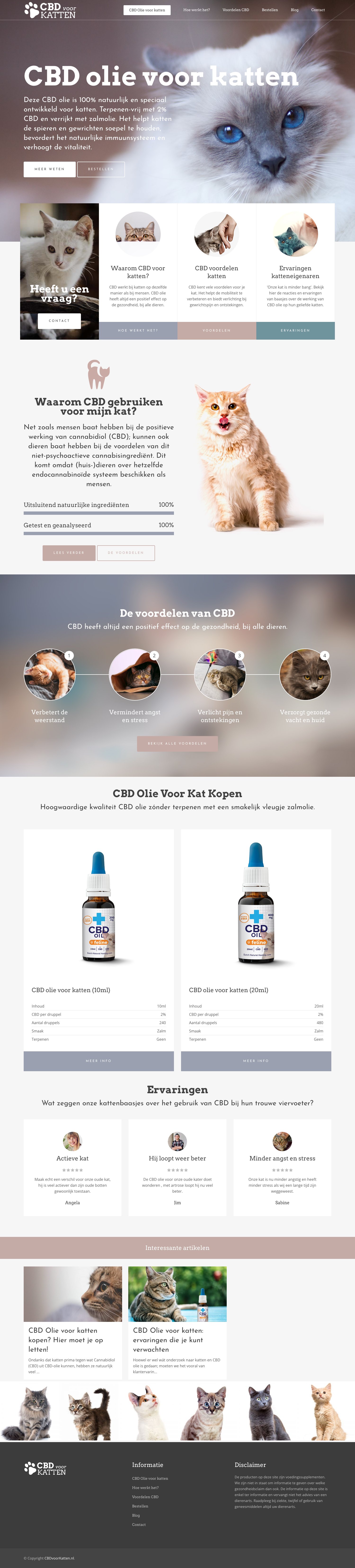 Screenshot van de website van CBD voor katten webshop