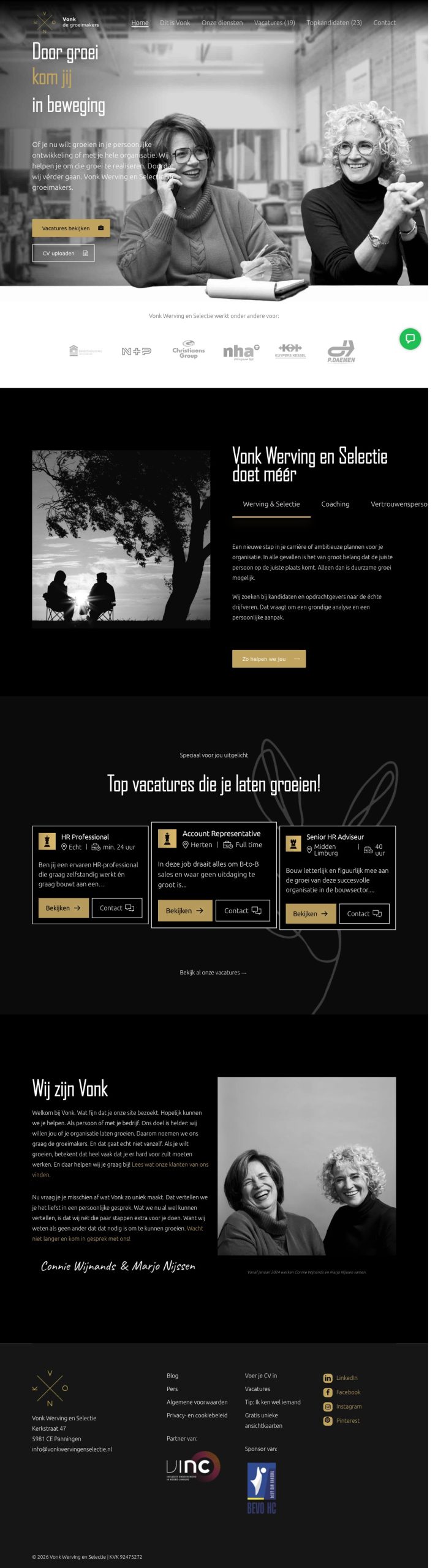 Screenshot van de homepage van Vonk Werving en Selectie