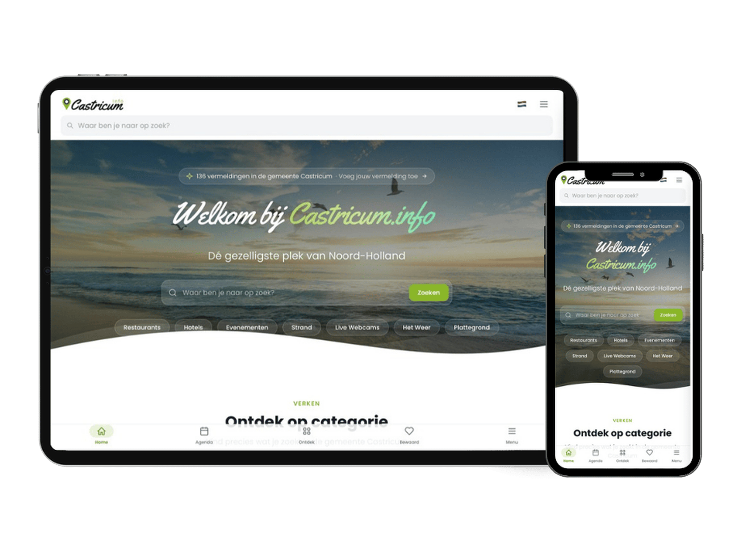 De Castricum.info-app op een iPad en een iPhone