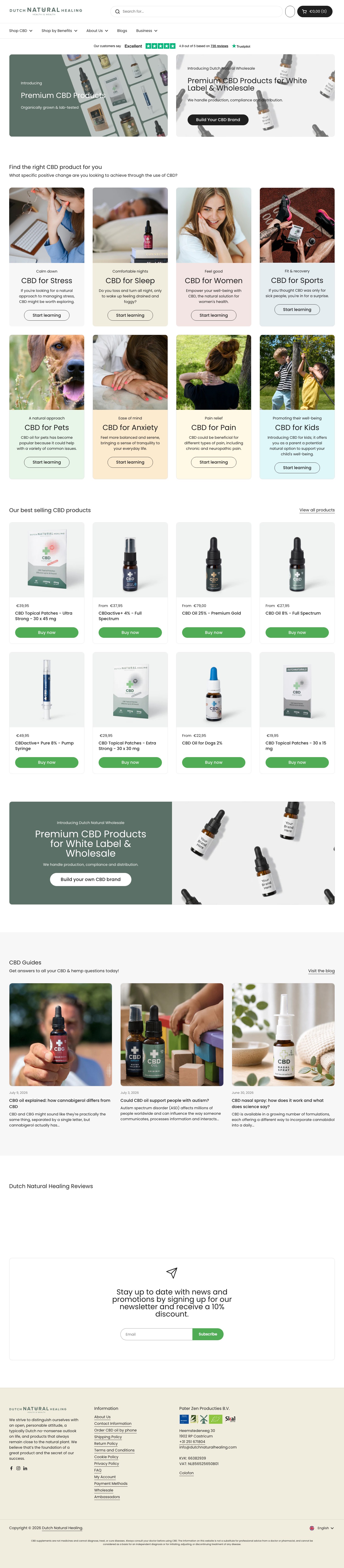 Screenshot van de webshop van Dutch Natural Healing
