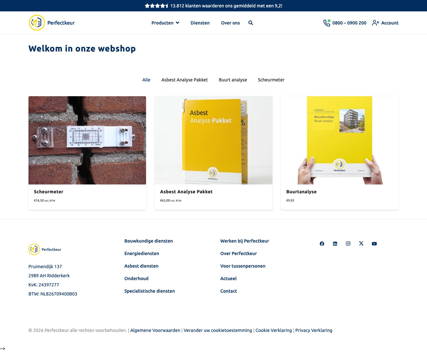 Screenshot van de webshop van Perfectkeur