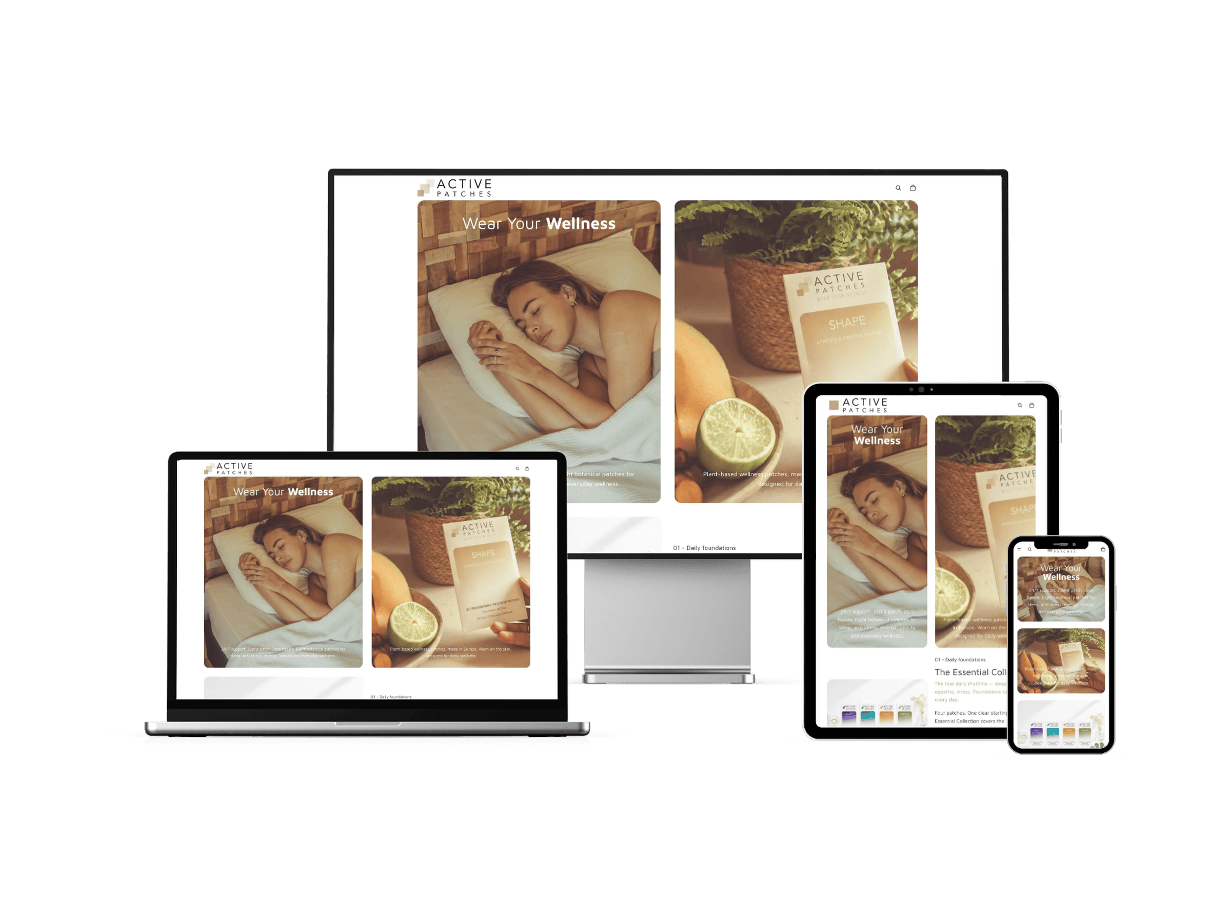 ActivePatches webshop on desktop, laptop, tablet and phone
