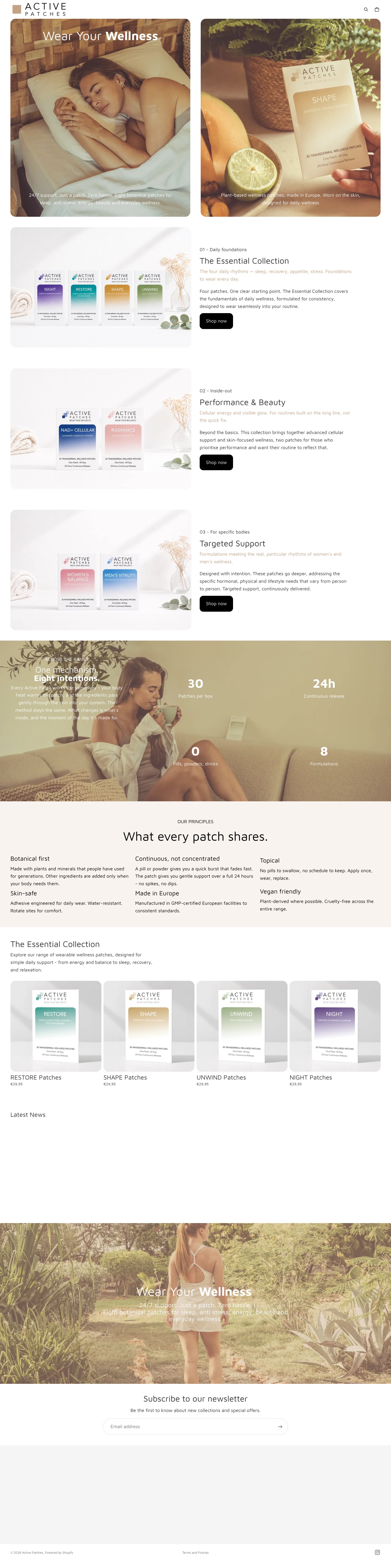 Homepage of the ActivePatches Shopify webshop