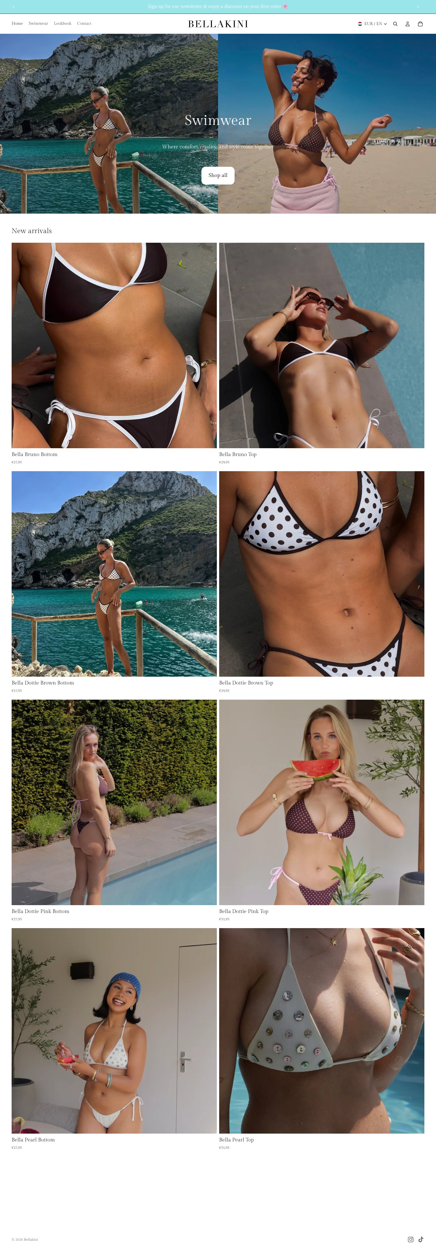 Homepage of the Bellakini Shopify webshop