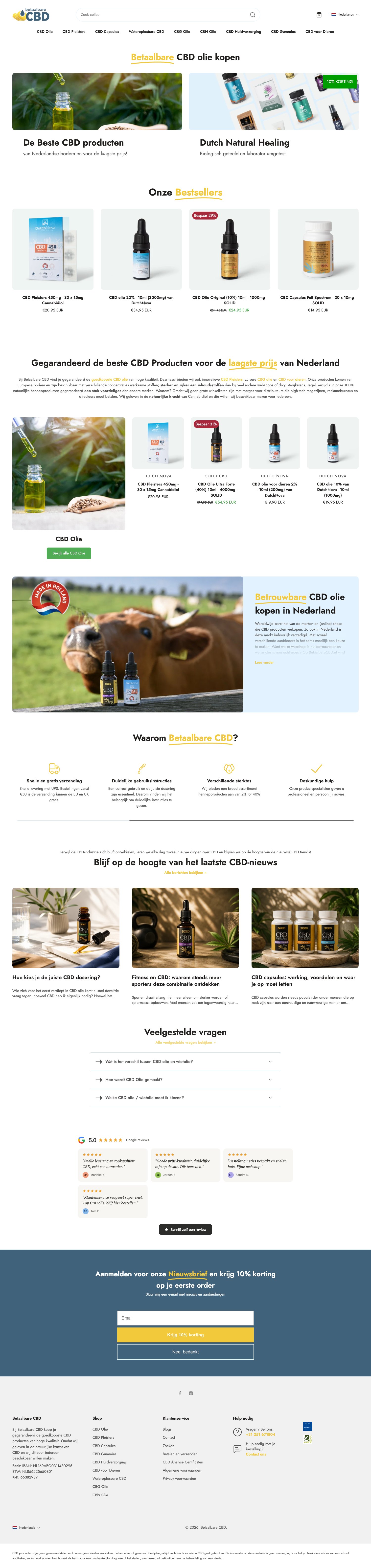 Homepage of the Betaalbare CBD Shopify webshop