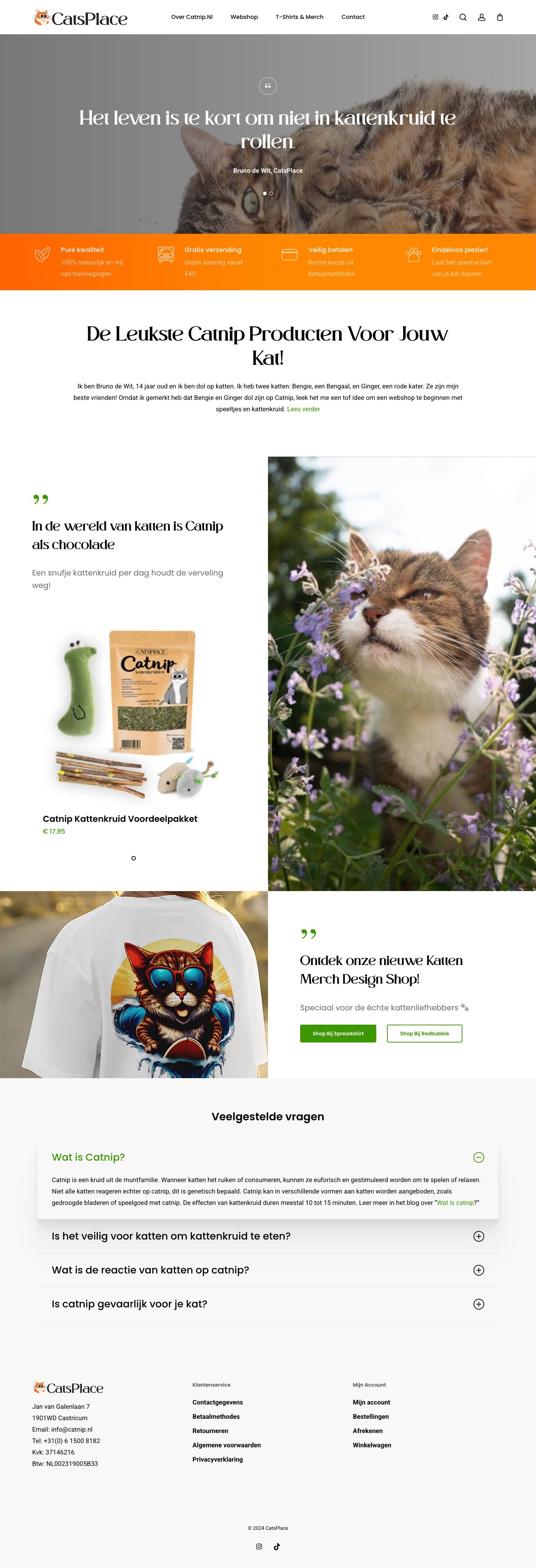 Homepage of the Catnip.nl WooCommerce webshop
