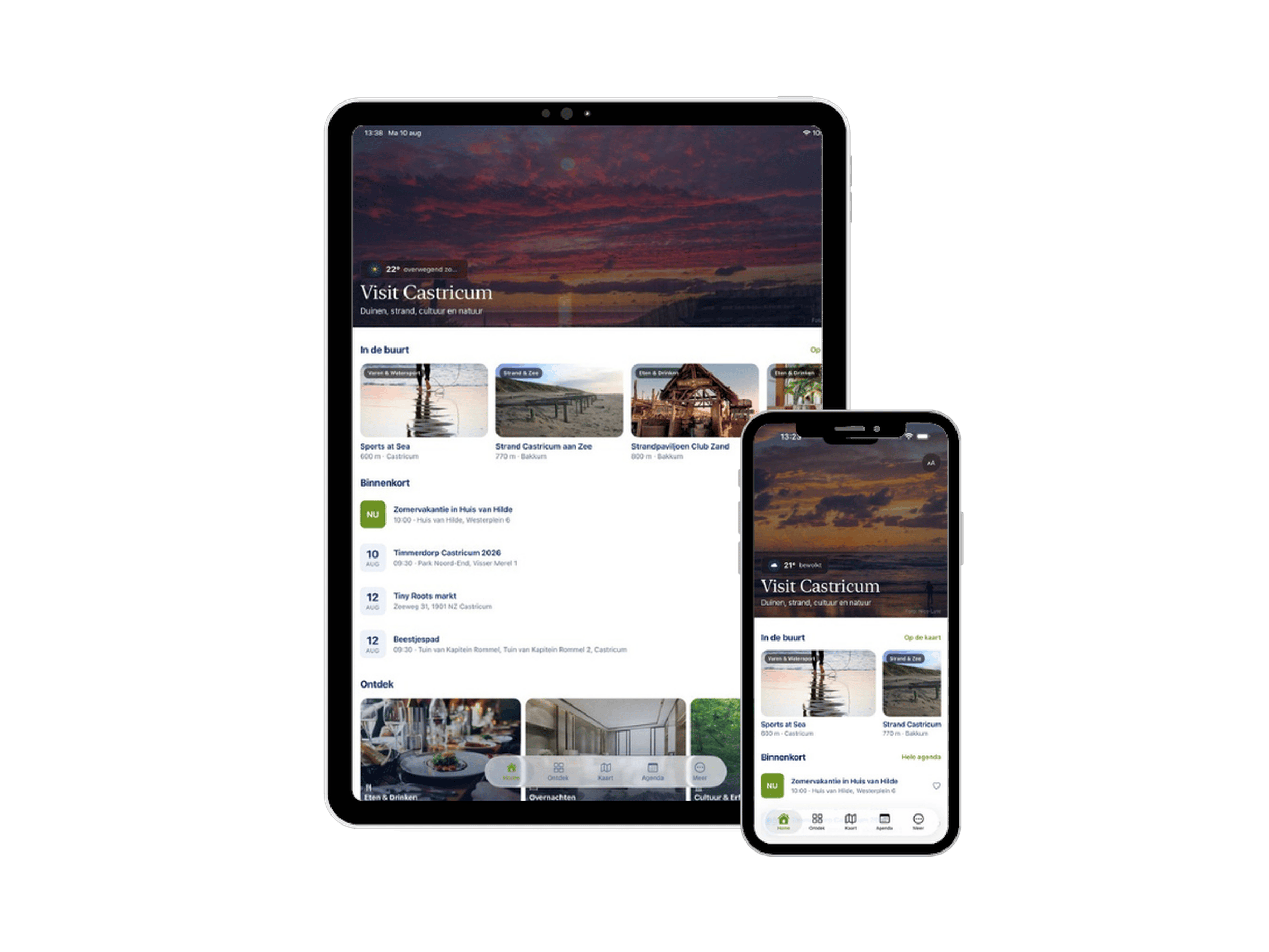 De Visit Castricum-app op een iPad en een iPhone